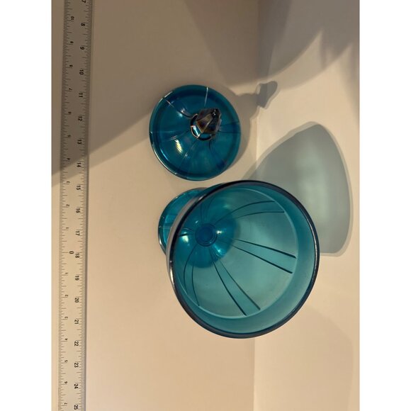 Fenton Art Glass "90th Anniversary" Celeste Blue Stretch Carnival Candy Dish wit - Picture 2 of 6